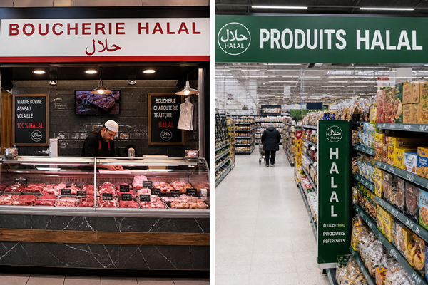 devanture de boucherie et supermarché halal